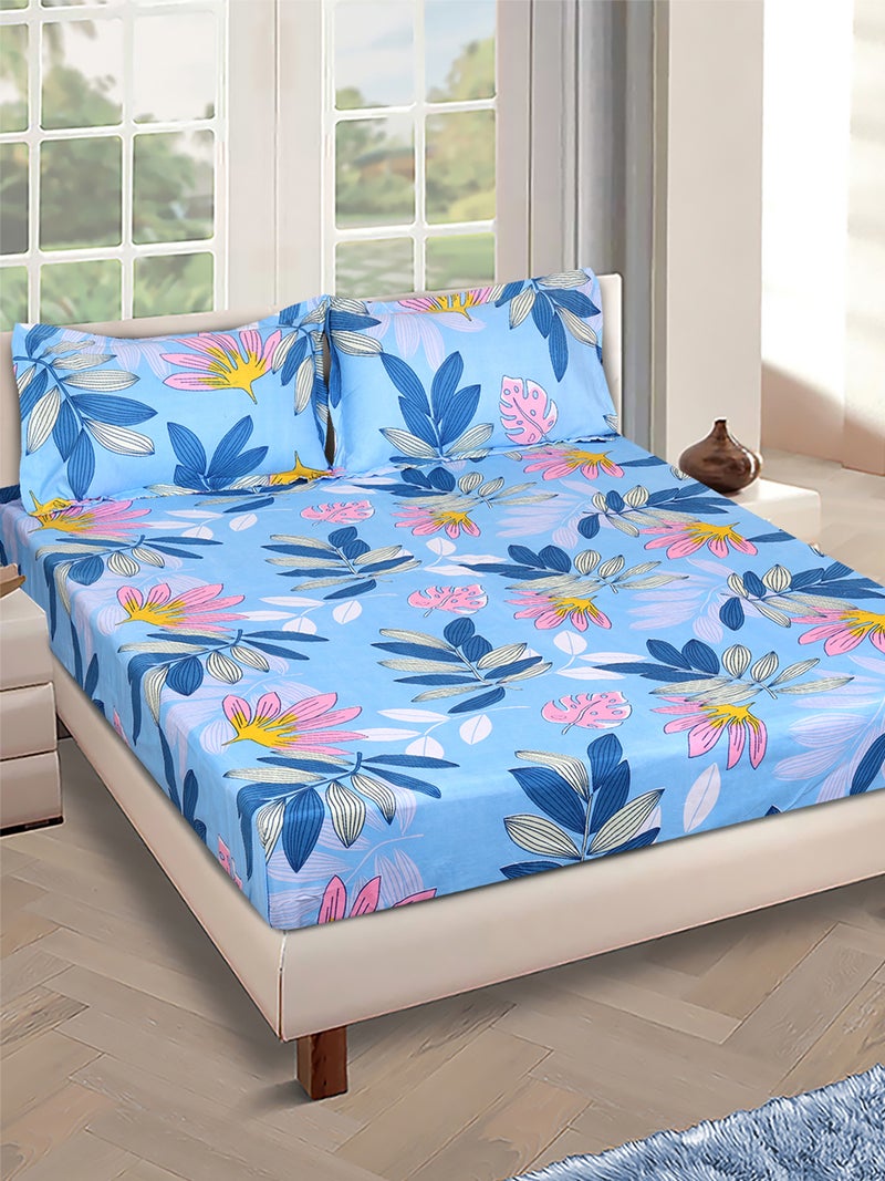 Floral Printed Microfiber Double Bedsheet Set for Queen Size